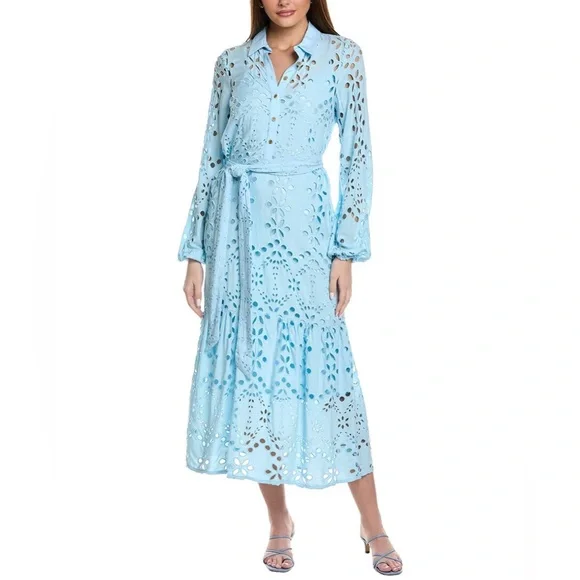 Lilly Pulitzer Zia Eyelet Midi Shirtdress Blue size 8 ❤️‍🔥RARE ❤️‍🔥